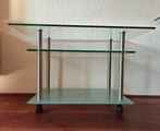 Glazen design tv meubel jaren '90 op wieltjes, Ophalen, 50 tot 100 cm, Minder dan 100 cm, 25 tot 50 cm