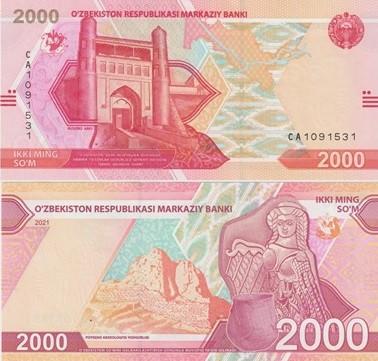OEZBEKISTAN 2021 2000 som #87 UNC, Postzegels en Munten, Bankbiljetten | Azië, Verzenden, Zuidoost-Azië, Los biljet