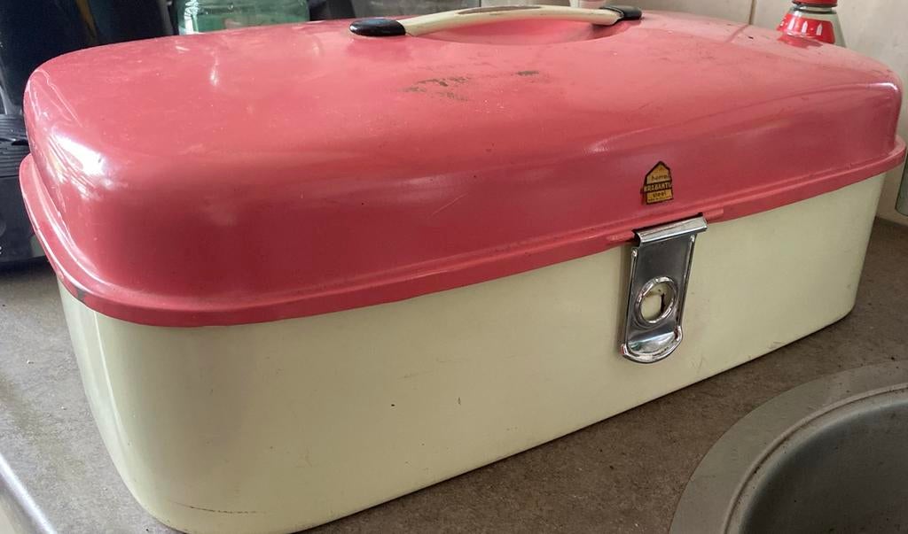 Vintage brabantia broodtrommel rood,roze/ wit, Verzamelen, Retro, Ophalen of Verzenden, Huis en Inrichting