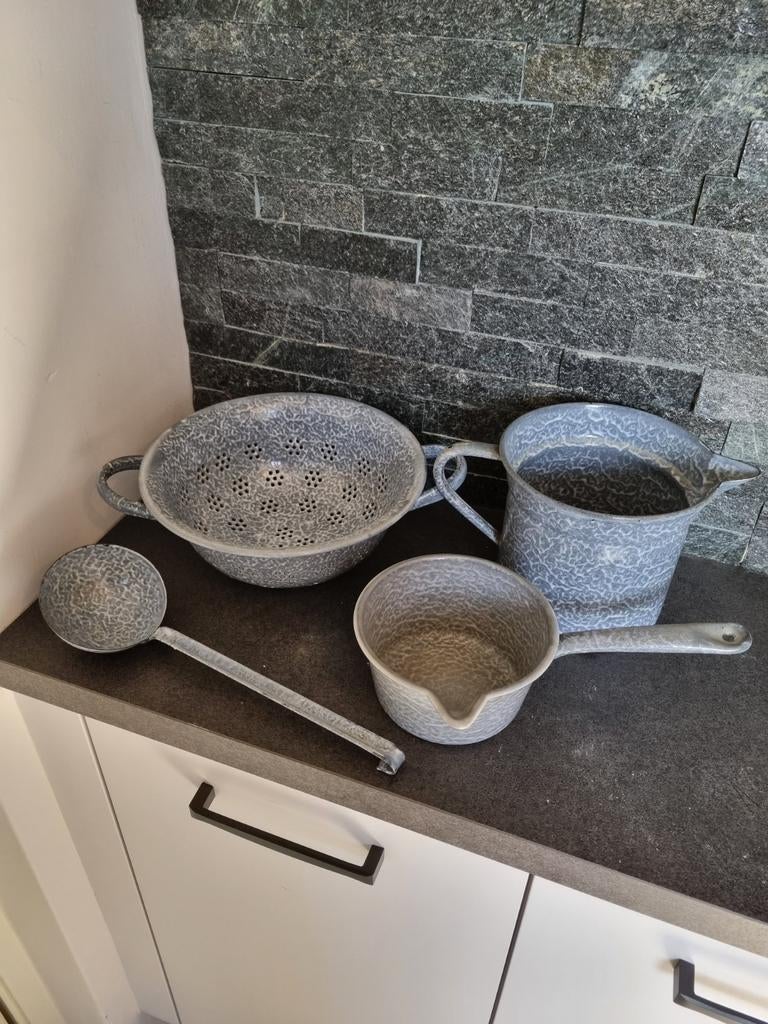 Vintage emaille keukenset wolkjes, Ophalen of Verzenden