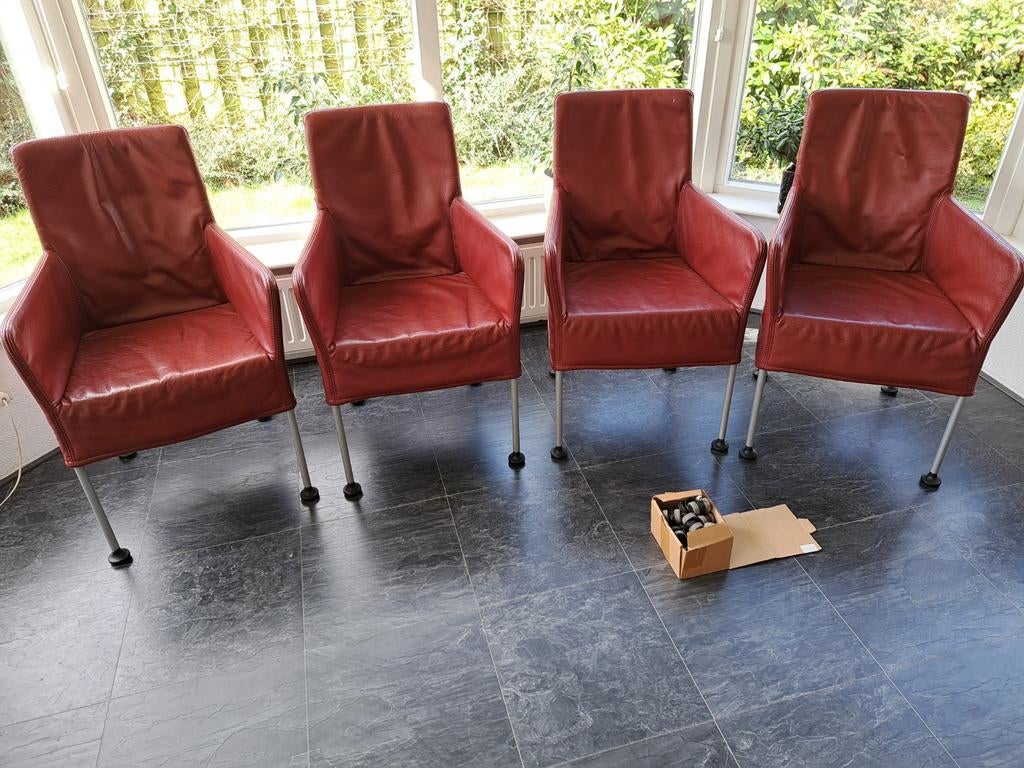 leren eetkamerstoelen, Huis en Inrichting, Stoelen, Ophalen of Verzenden, Gebruikt, Zwart, Vier