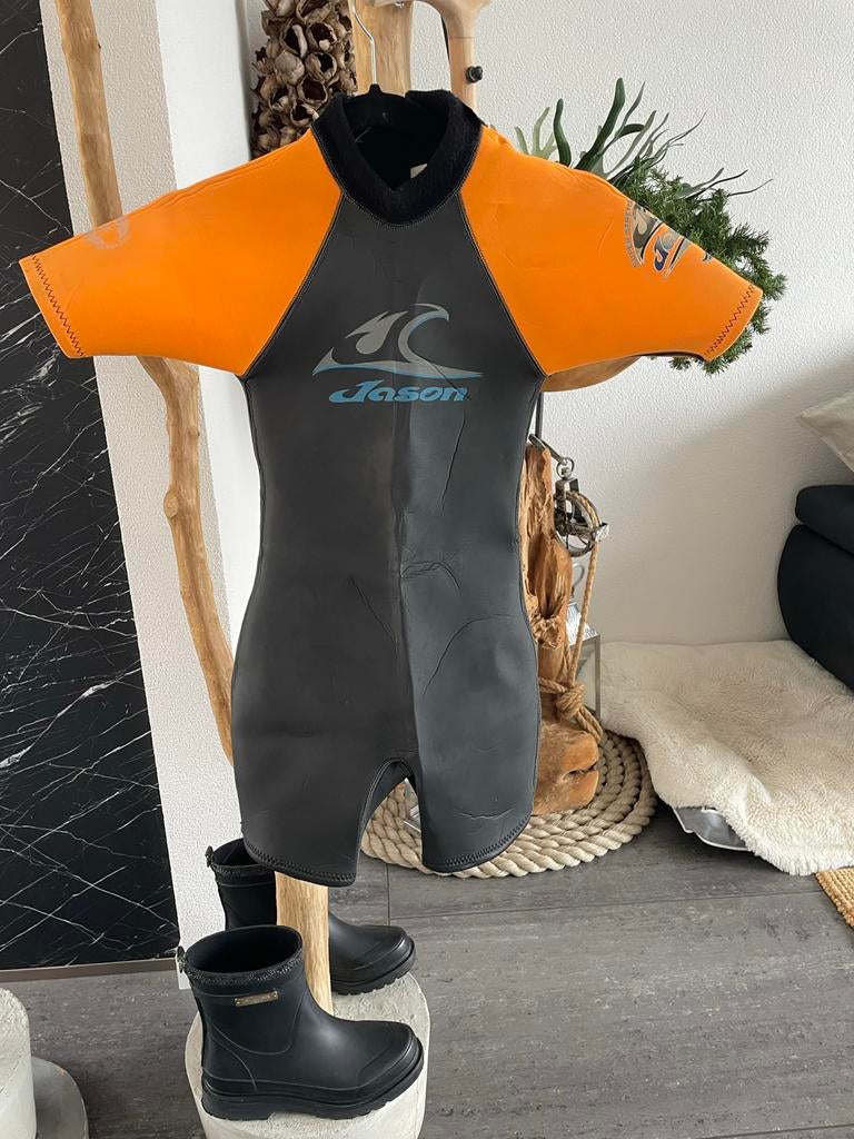 Jason wetsuit voor kinderen, oranje en zwart 2mm 12/14jaar, Ophalen of Verzenden, Gebruikt, Kind, Wetsuit