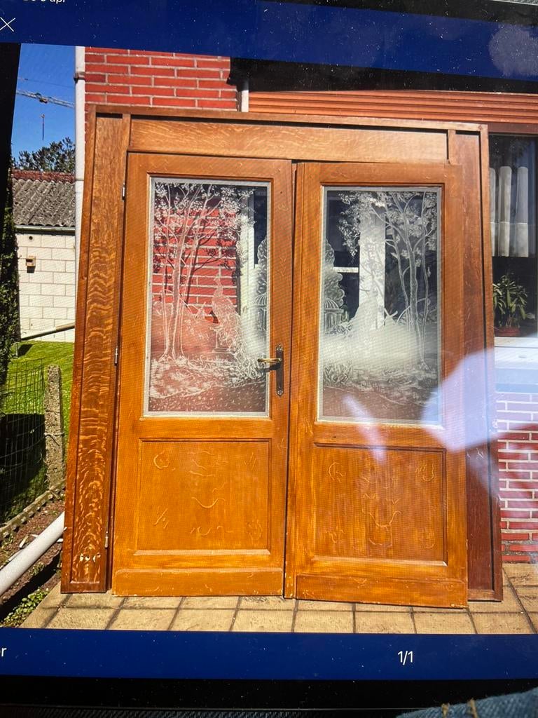 Set deuren geetst glas, Deurkozijn, Zo goed als nieuw, Hout, Ophalen