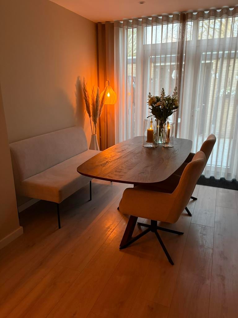 Eetkamerstoelen en eetkamerbank, Huis en Inrichting, Stoelen, Ophalen, Zo goed als nieuw, Overige kleuren, Stof