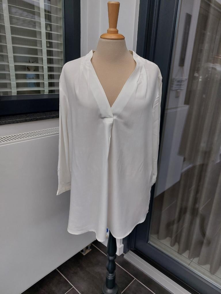Ecru blouse maat 46, V-hals, lange mouwen, Ophalen of Verzenden
