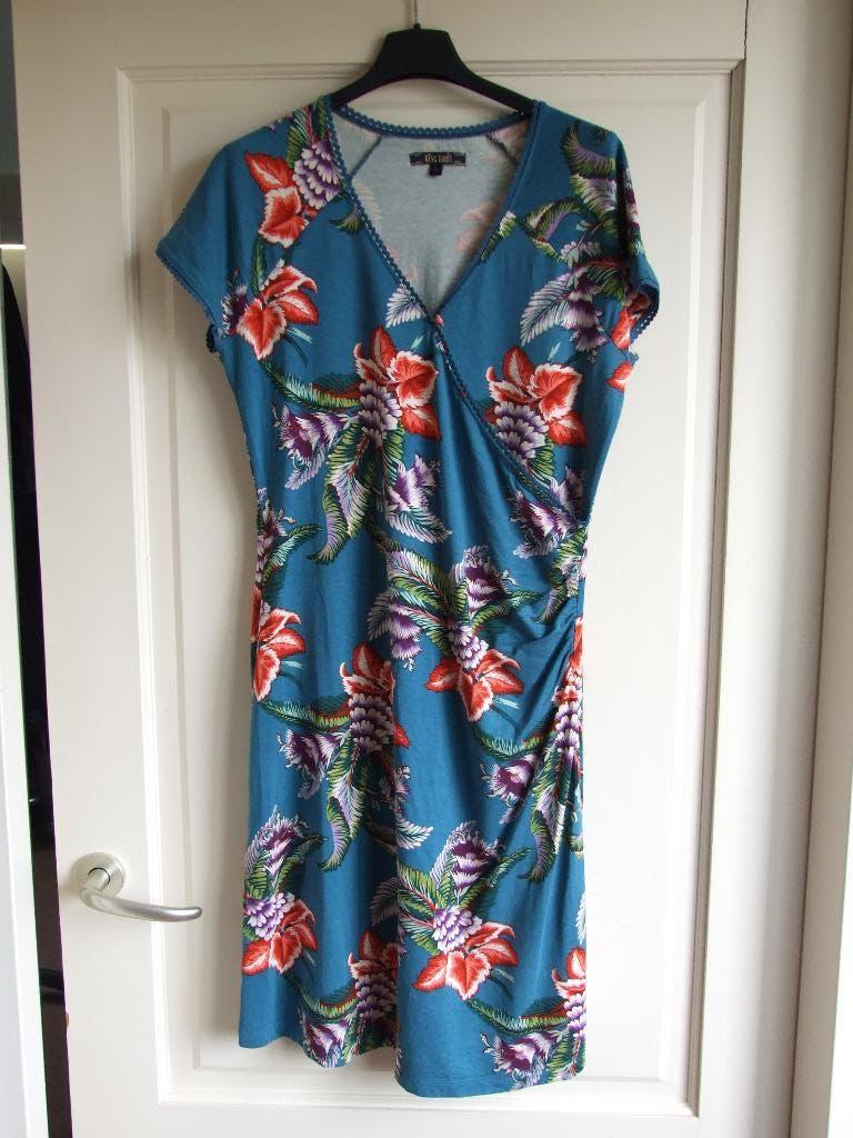 King Louie petrol jurk met prachtige bloemen L/40, Maat 38/40 (M), Overige kleuren, Ophalen of Verzenden, Zo goed als nieuw