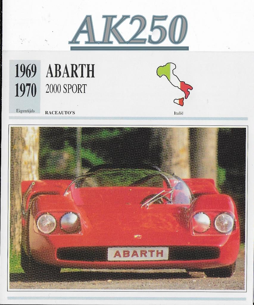 Ak250 autokaart abarth 2000 sport ( 1969 - 1970 ), Verzamelen, Ophalen of Verzenden, Zo goed als nieuw, Auto's