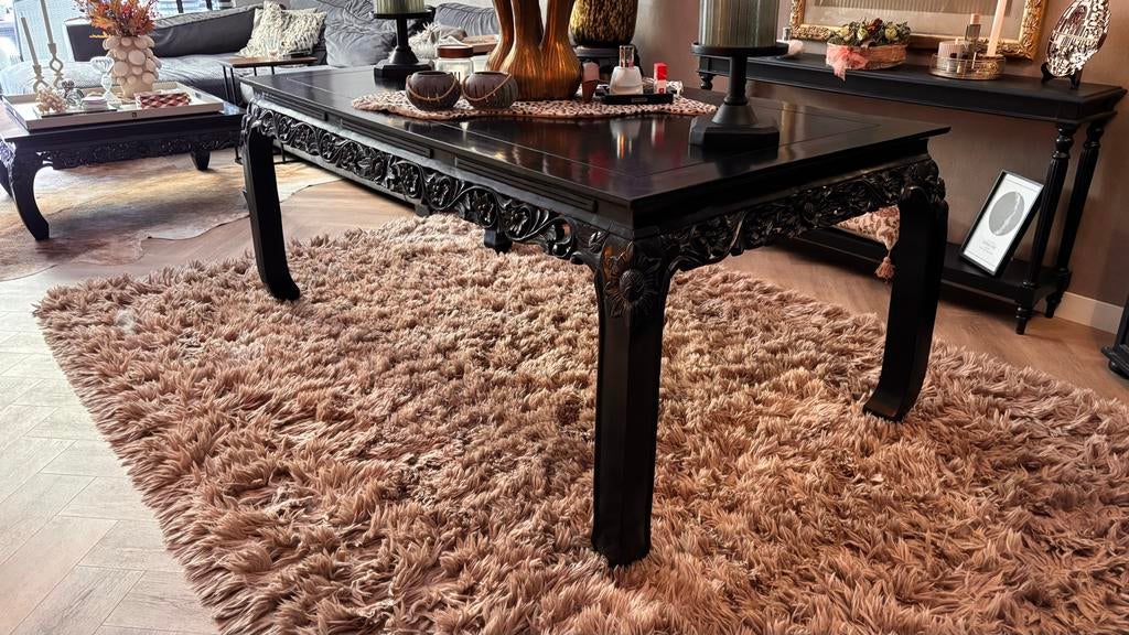 Zwarte Opium Eethoek met Prachtig Houtsnijwerk, Ophalen, Gebruikt, 100 tot 150 cm, 150 tot 200 cm