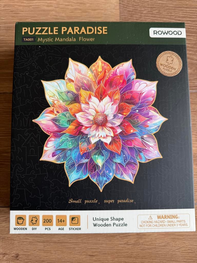 ROWOOD Houten Puzzel Mystic Mandala Bloem 200 Stukjes, Hobby en Vrije tijd, Denksport en Puzzels, Ophalen of Verzenden, Minder dan 500 stukjes