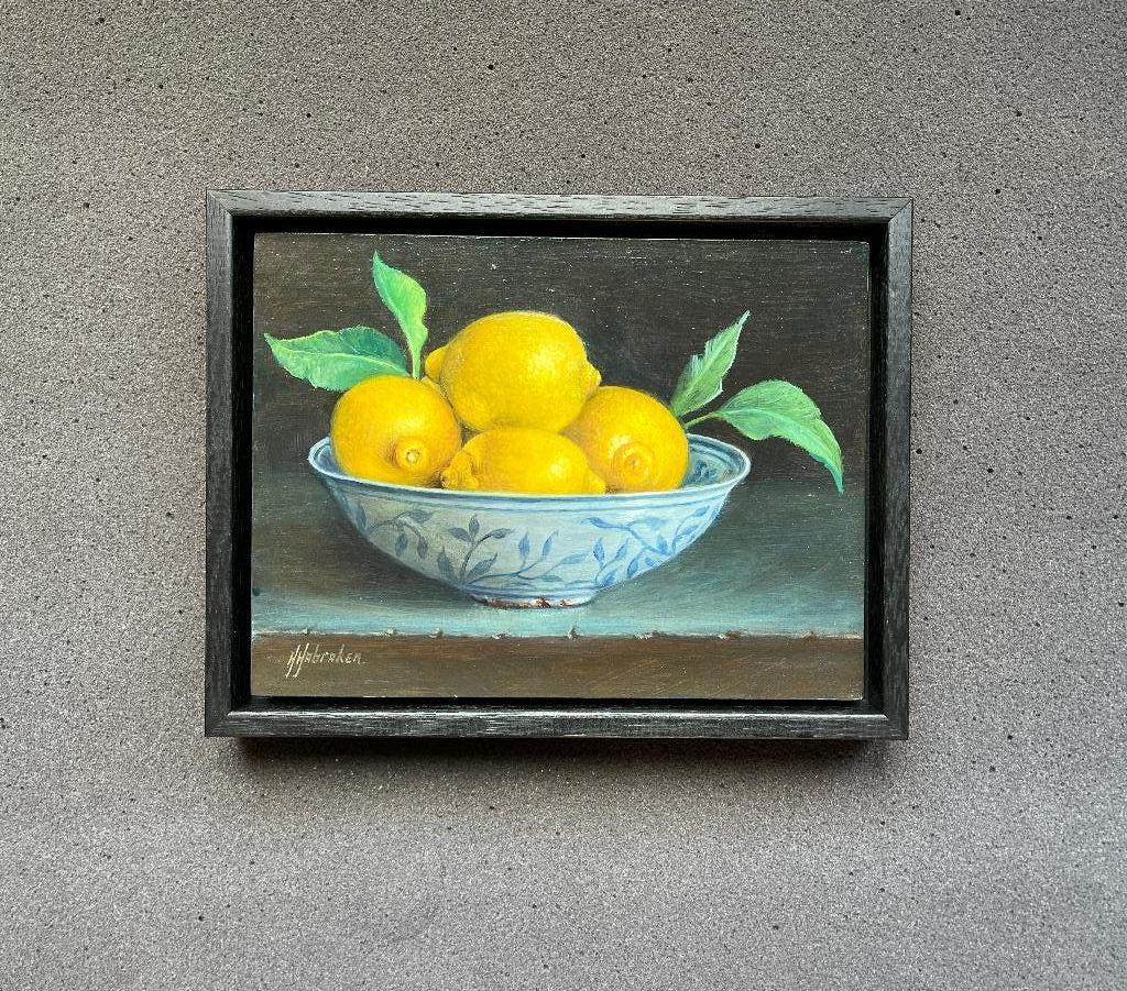 Schilderij stilleven citroenen in een schaal. Hans Habraken.