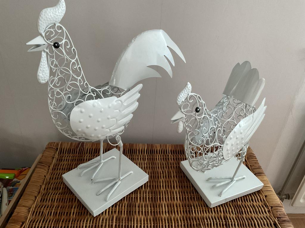 Decoratiehaan en kip, Ophalen, Gebruikt, Wit, Metaal