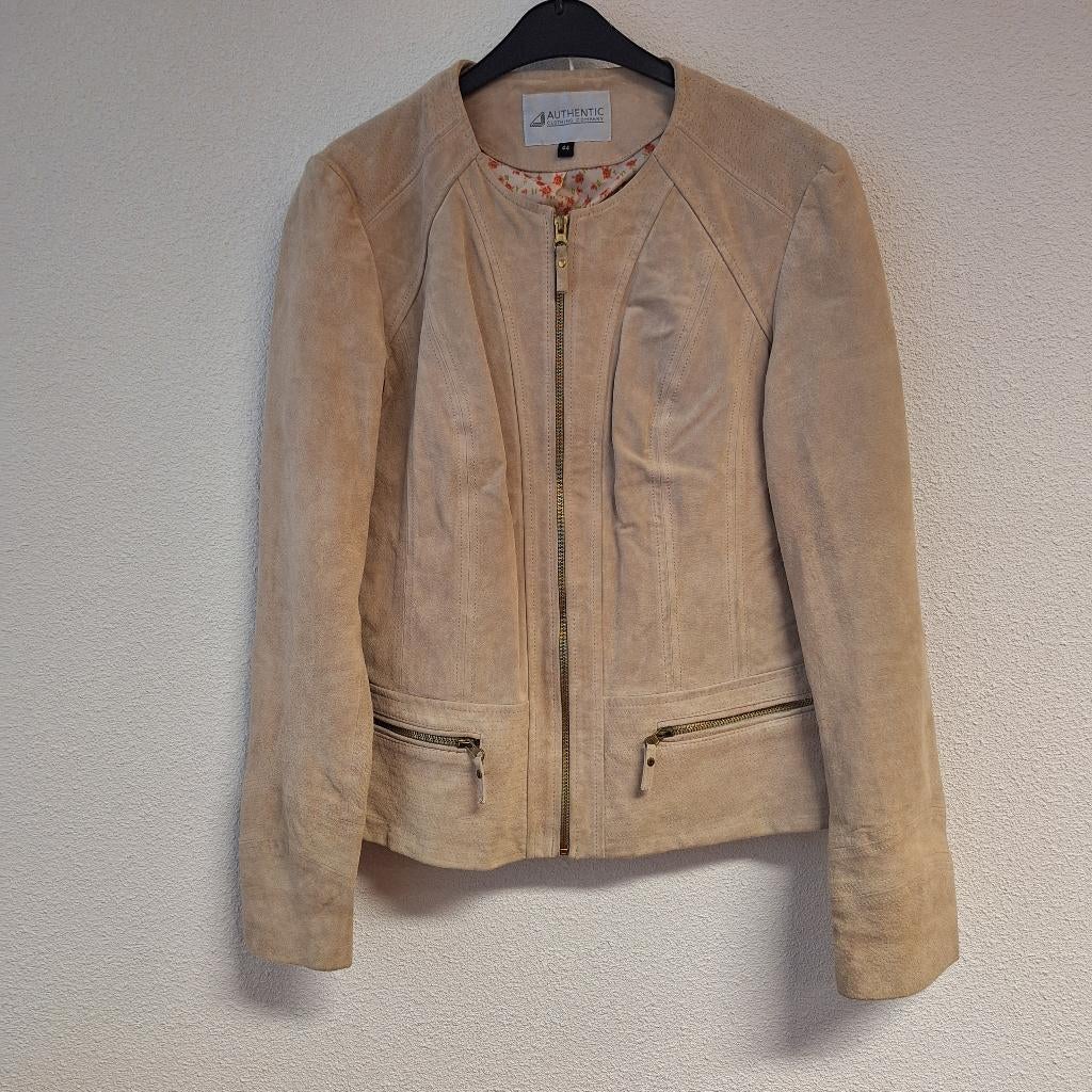 Echt leren, suède dames jack, jasje, Authentic, beige, 42, Beige, Maat 42/44 (L), Ophalen of Verzenden, Jasje