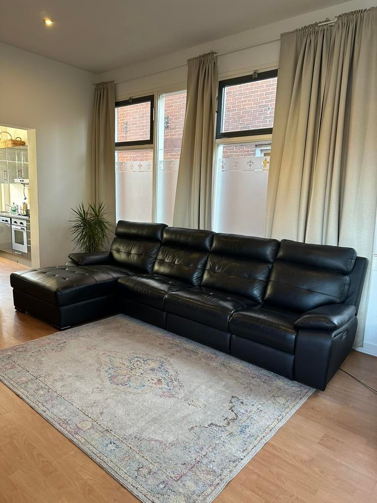 Zwarte leren relax hoekbank bank bankstel ZGAN, 2871SK, Mariansoliak8@gmail.com, Leer, Ophalen of Verzenden