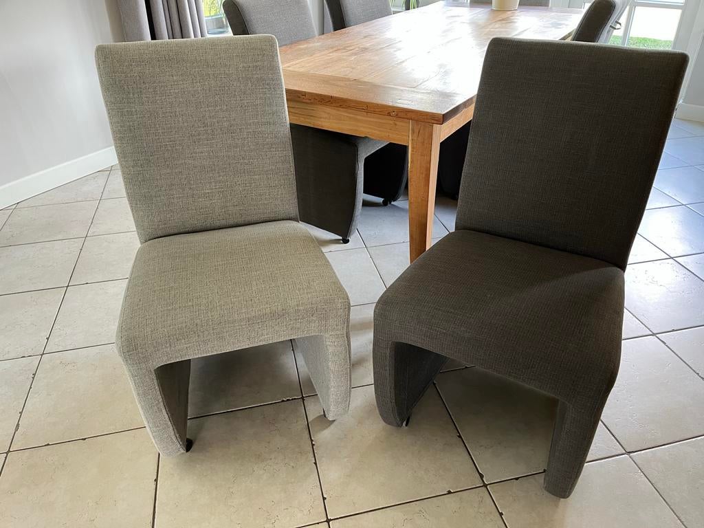 Set van 6 eetkamerstoelen op wieltjes - Grijs/Antraciet, Ophalen, Gebruikt, Vijf, Zes of meer stoelen, Stof