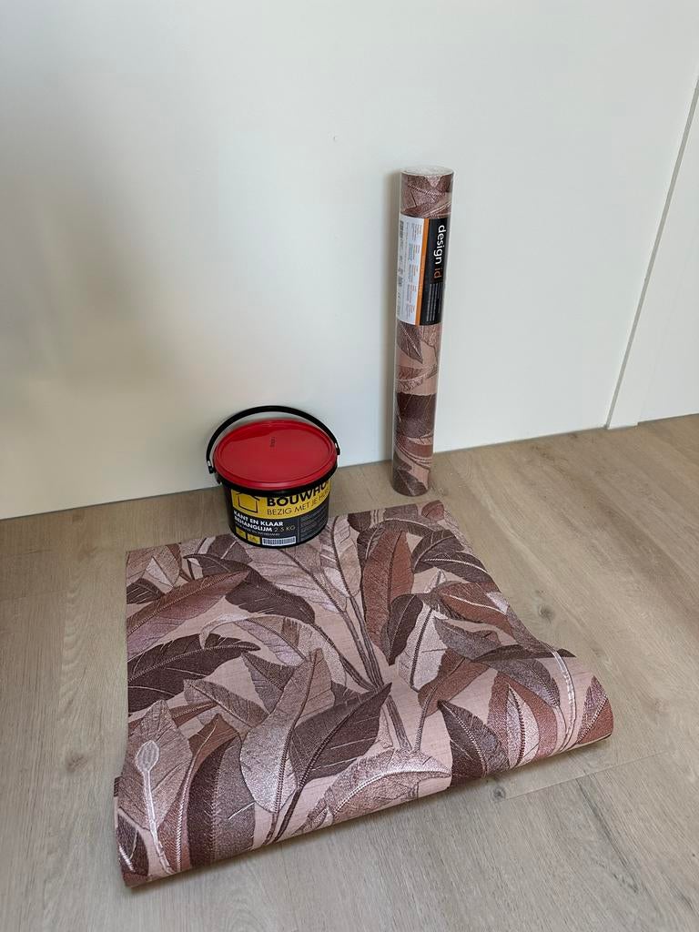Behang met bladerenpatroon en behanglijm, Ophalen, 10 tot 25 m², Bruin