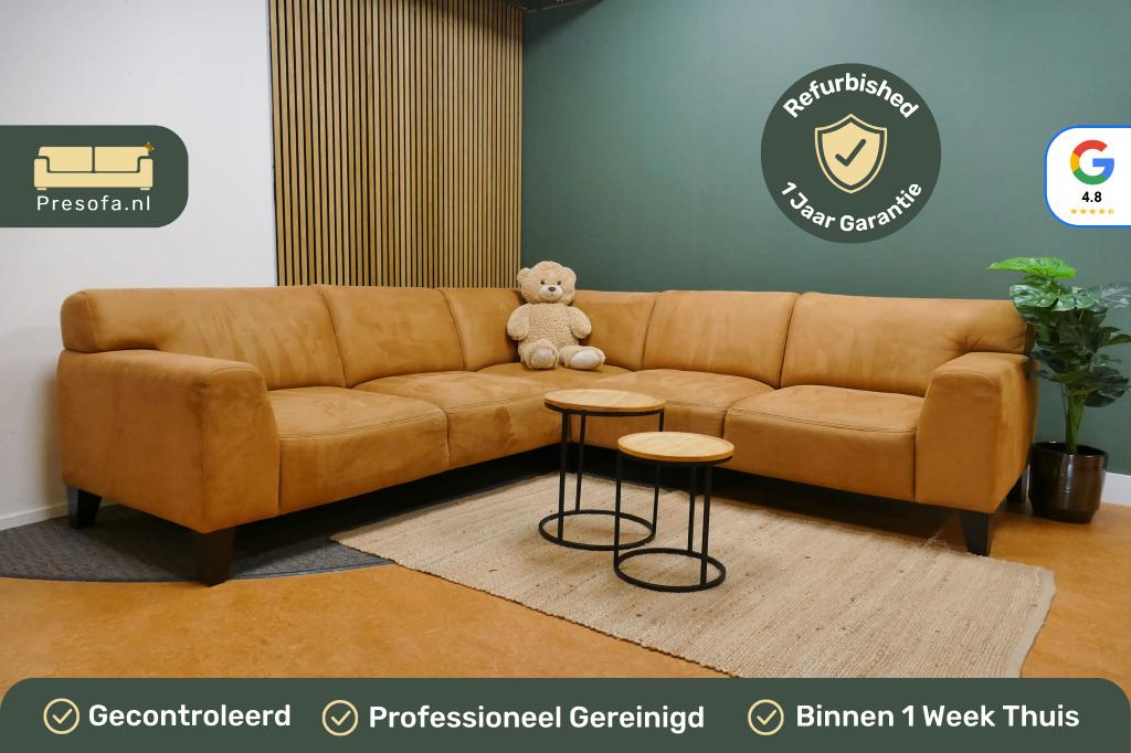 Hoekbank Inhouse Microvezel Oranje/Bruin [Refurbished], Huis en Inrichting, Banken | Bankstellen, 250 tot 300 cm, -, -, Hoekbank