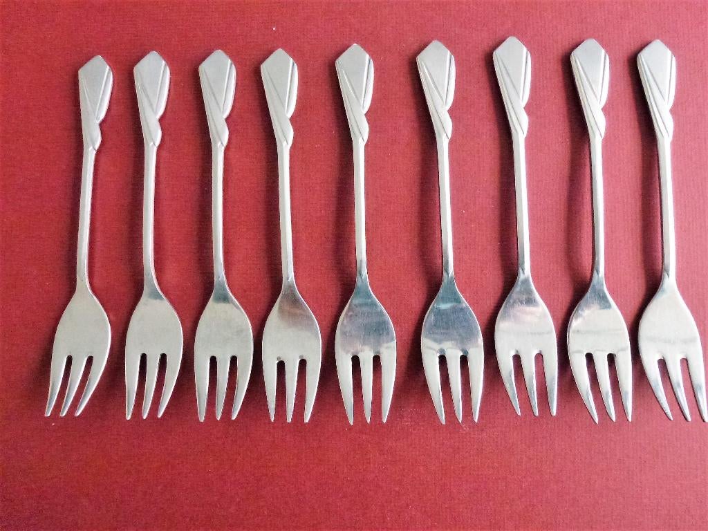 Art deco g Sola z  9 taartvorkjes model 40 + 1 theelepeltje, Antiek en Kunst, Antiek | Bestek, Ophalen of Verzenden
