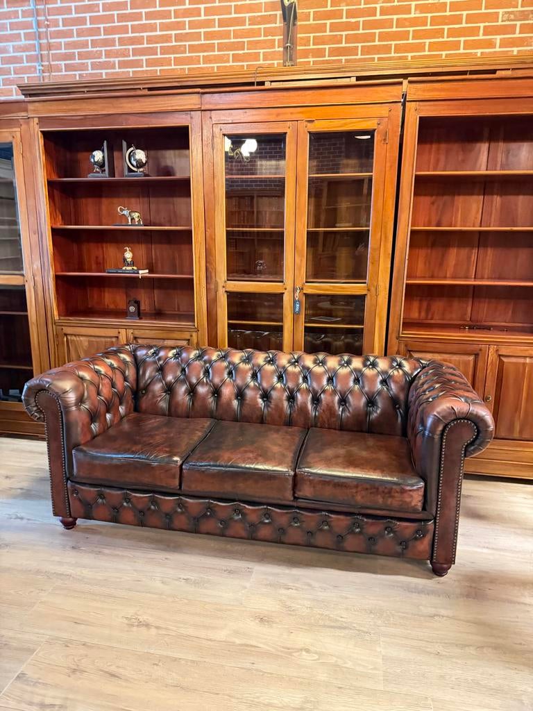 Chesterfield Brighton Bank - Bruin Gevlamd Leer, Ophalen, Info@chesterfieldjunkie.nl, 150 tot 200 cm, Driepersoons