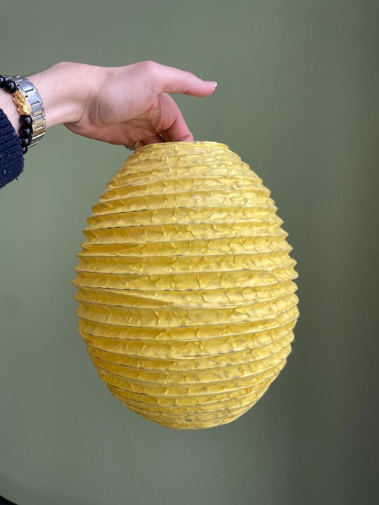 Set van 2 Nepalese papieren lampen - Geel en Oranje, Huis en Inrichting, Lampen | Hanglampen, Ophalen, Zo goed als nieuw, Overige materialen