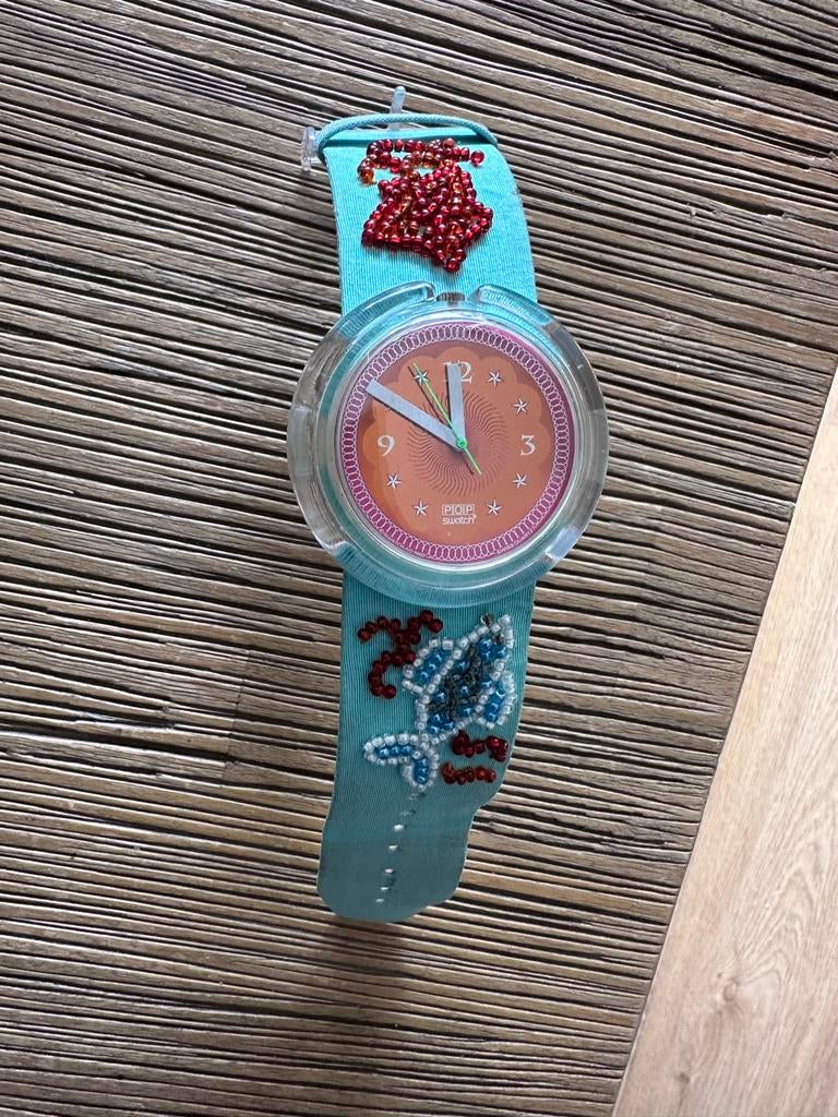 Pop Swatch Souche de Poisson PWZ106 Horloge, Kunststof, Gebruikt, Polshorloge, Ophalen of Verzenden