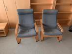 2x IKEA POÄNG fauteuil met grijze kussens, Huis en Inrichting, Ophalen, Gebruikt, Modern, Scandinavisch, 75 tot 100 cm