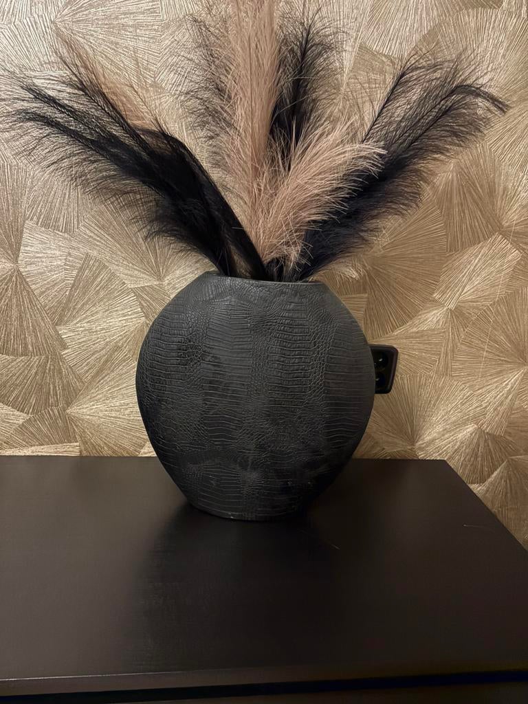 Light and Living vaas met pluimen, Kunststof, Zwart, Ophalen of Verzenden, Zo goed als nieuw