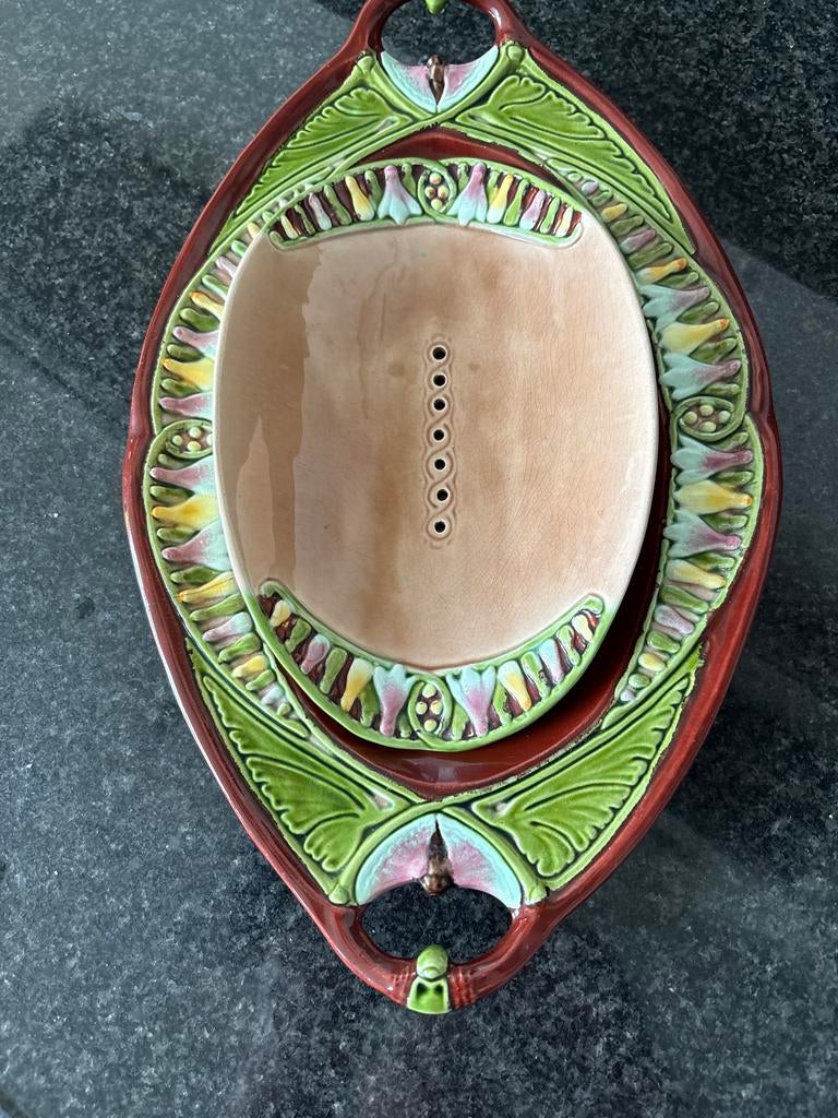 Antieke Art Nouveau Keramische Aspergeschaal, Ophalen of Verzenden