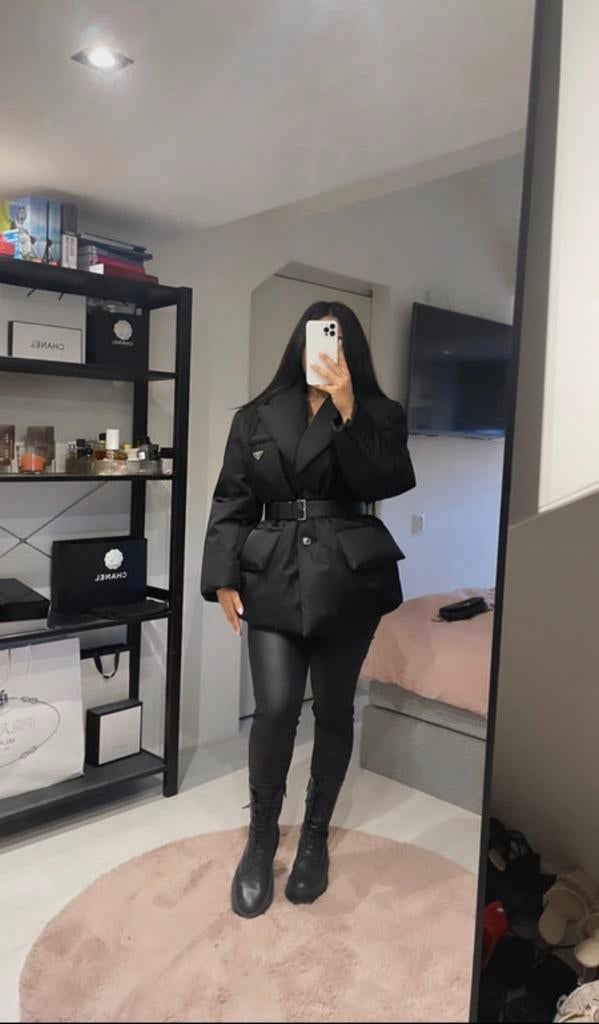 Originele Prada Puffer jacket Re-Nylon Black Woman maat M, Maat 38/40 (M), Prada, Zwart, Ophalen of Verzenden