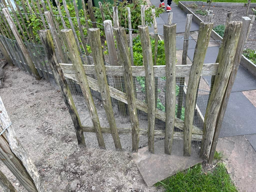 Schapenhek 10m met 15 palen en deur - 1m hoog, Tuin en Terras, Tuinhekken en Hekwerk, Ophalen, Met poort, Gebruikt, Tuinhek