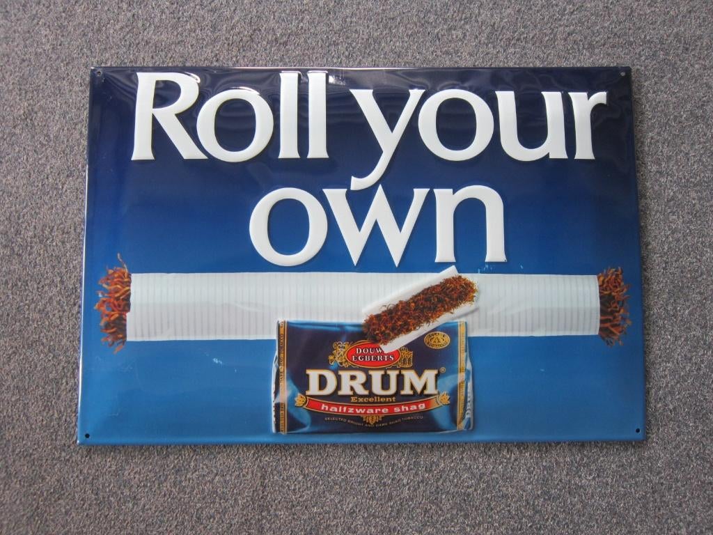 DRUM SHAG BLIKKEN RECLAMEBORD, Verzamelen, Merken en Reclamevoorwerpen, Ophalen, Zo goed als nieuw, Reclamebord