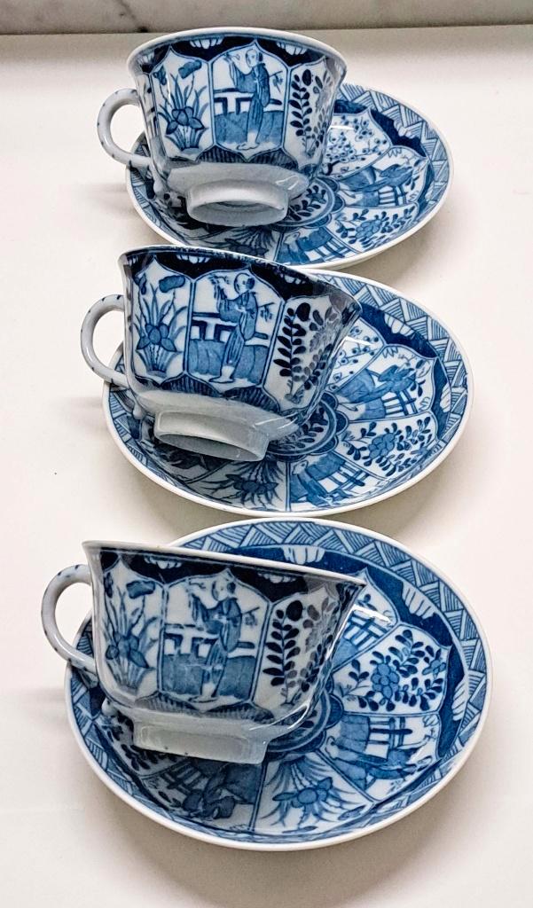 3 x Antieke Mosa Lange Lijs kop en schotels, Antiek en Kunst, Antiek | Servies los, Ophalen of Verzenden