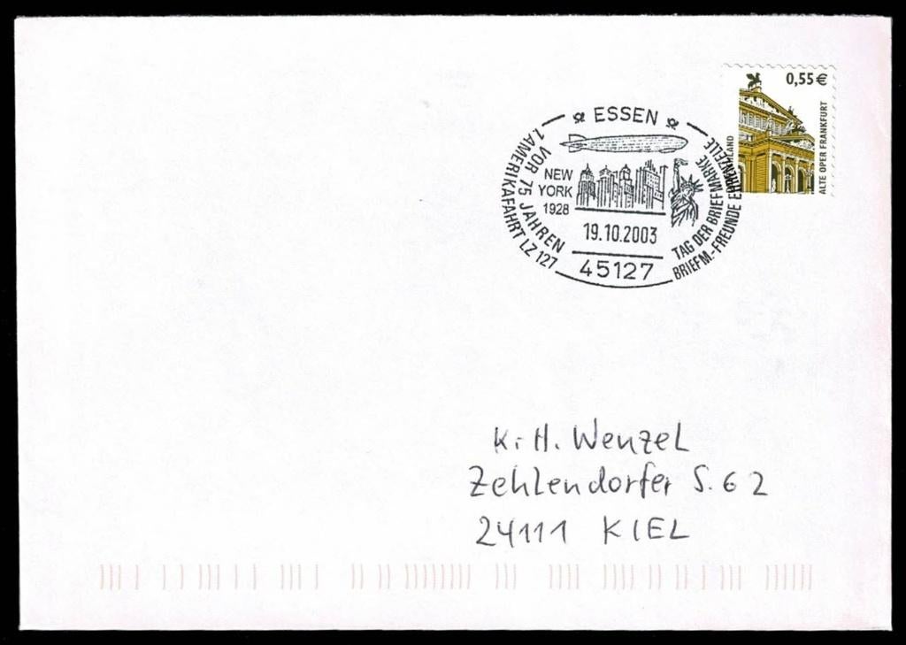 Zeppelin :  Zeppelin stempel -  Essen - 19.10.2003, Verzenden, Gebruikt, Kaart, Foto of Prent