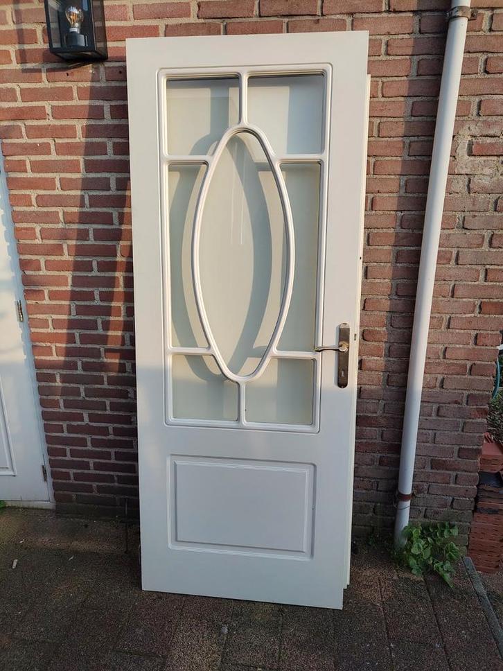 Binnendeur met glas, Doe-het-zelf en Verbouw, Deuren en Horren, Gebruikt, Binnendeur, 200 tot 215 cm, 80 tot 100 cm, Glas, Hout