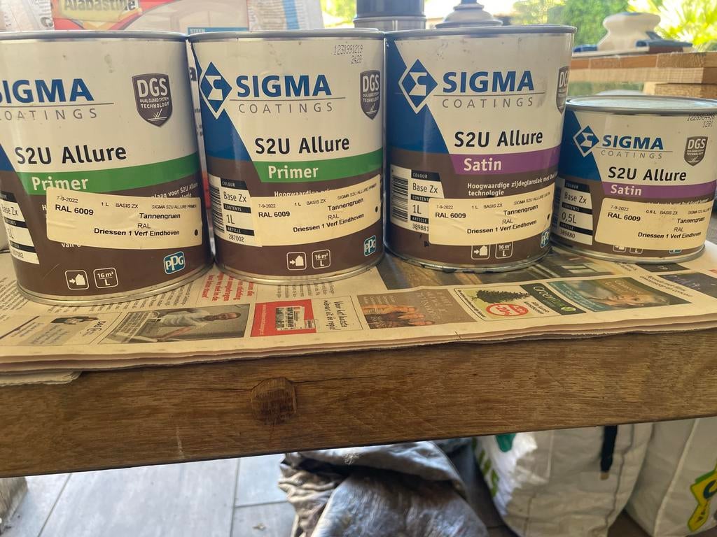 Sigma S2U Allure Primer & Satin Verf - Tannengroen, Ophalen, Nieuw, Verf, Minder dan 5 liter