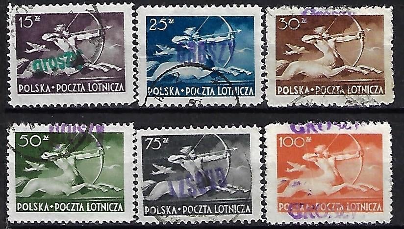 B-9A Polen 1950 Mi 586-590 opdruk groszy, Ophalen, Polen