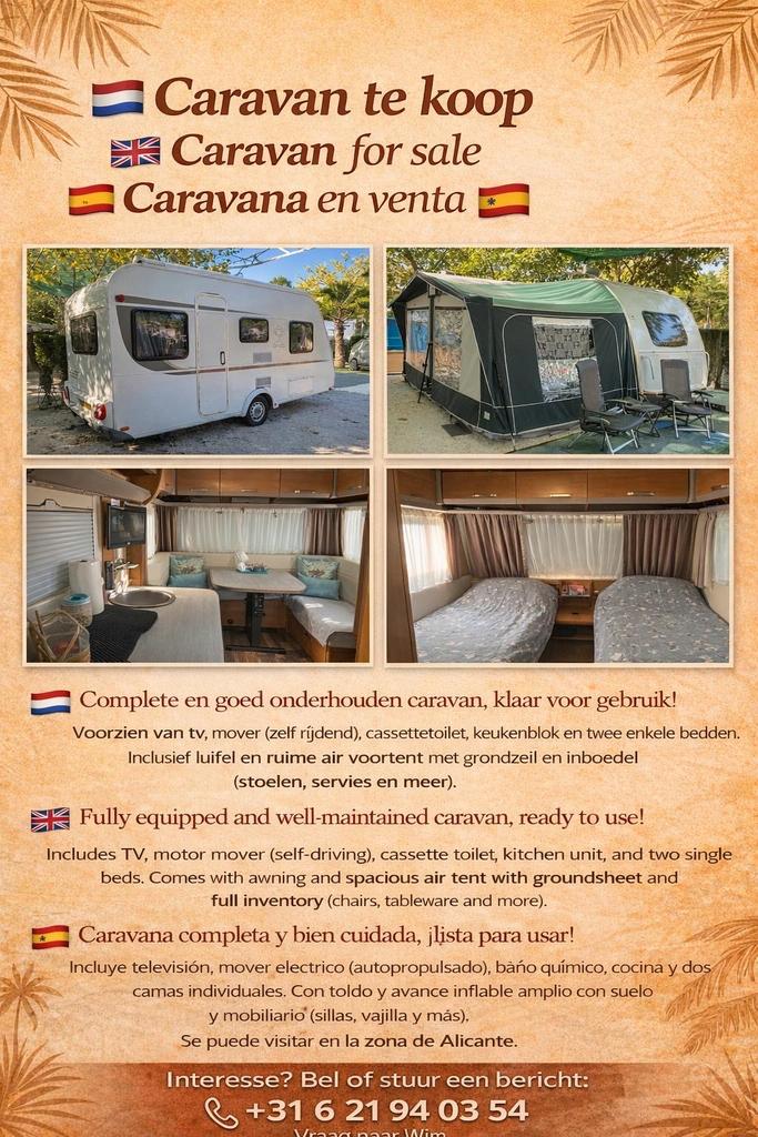 Knaus 2015 caravan te koop in Spanje met luifel en voortent, Caravans en Kamperen, Particulier, Luifel, Knaus