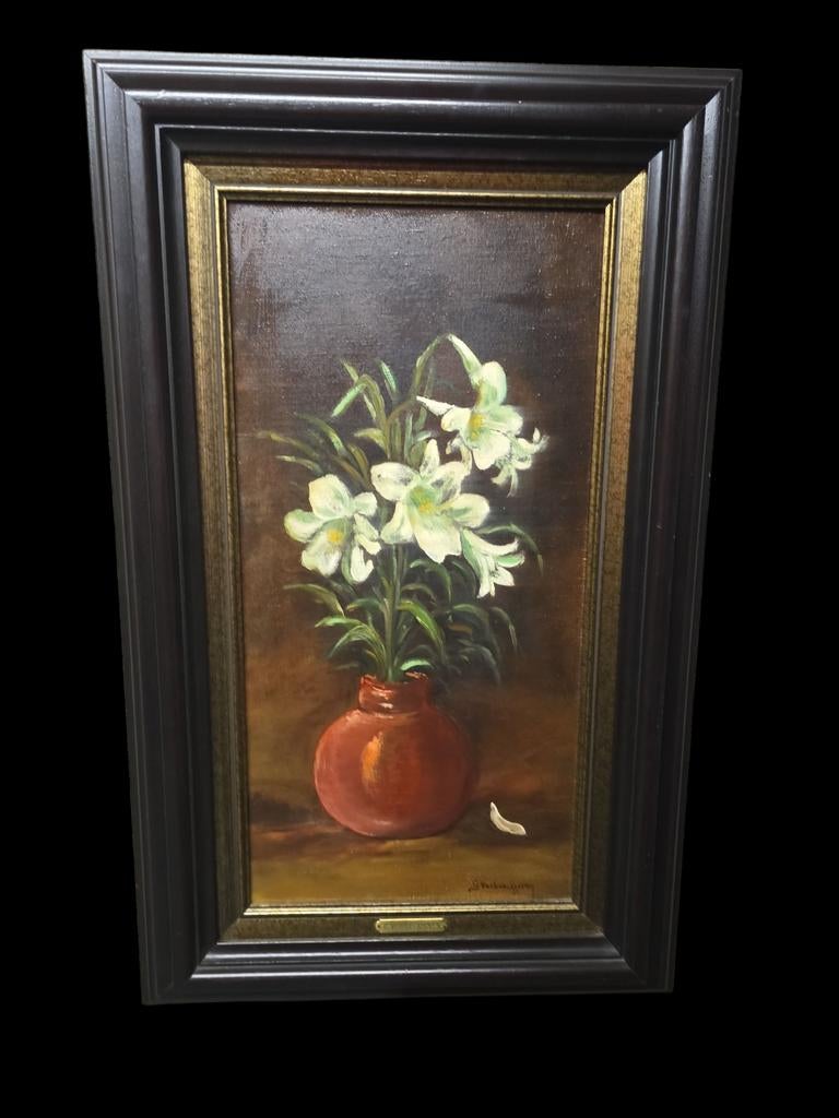 Schilderij Witte lelies. Gesign., Ophalen of Verzenden