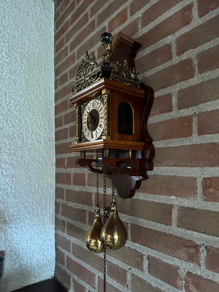 Antieke Zaanse Wandklok met Gewichten -, Antiek en Kunst, Ophalen of Verzenden