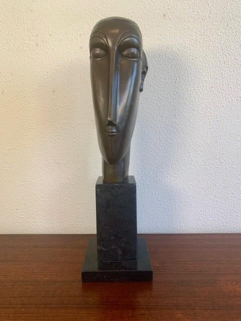 Bronzen Beeld Modigliani Tête de Femme Hoofd Vrouw, Ophalen of Verzenden, Brons, 20 - 50 cm, Beeld