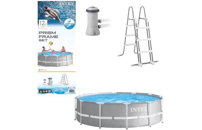 INTEX opzet- frame zwembad inclusief pomp, zwemtrap, skimmer, Ophalen, Gebruikt, 80 tot 120 cm, Rond