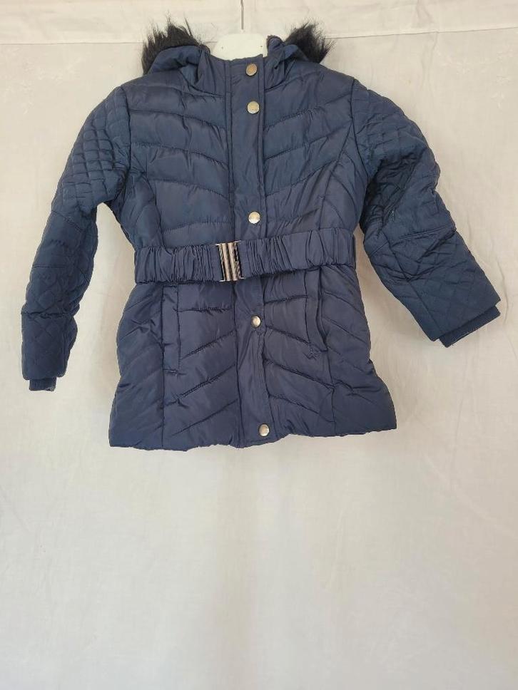 Stoere donkerblauwe nep bond gevoerde meiden winterjas mt116, Kinderen en Baby's, Kinderkleding | Maat 116, Zo goed als nieuw