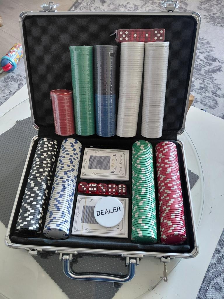 Complete Pokerset met Koffer - Ideaal voor Spelavonden, Vijf spelers of meer, Ophalen, Gebruikt