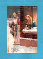 Super kaart - Sinterklaas/reliéf M724 - Meisje zet schoentje, Verzenden, Voor 1920, Gelopen, Kinderen