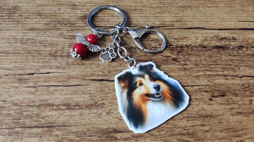 Tas/Sleutelhanger Collie Sheltie groot met beschermengeltje, Verzenden, Nieuw, Overige kleuren, Handtas