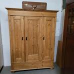 Brocante oude grenen driedeurskast kledingkast servieskast, Ophalen