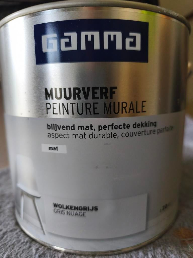 GAMMA muurverf wolken-grijs, ruim 2.3 liter, Ophalen of Verzenden, Grijs, Minder dan 5 liter, Verf