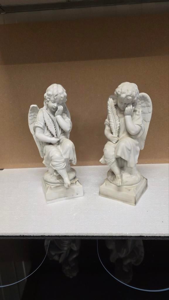 Antieke Buisquit Porseleinen Engelen Koppel, Ophalen of Verzenden