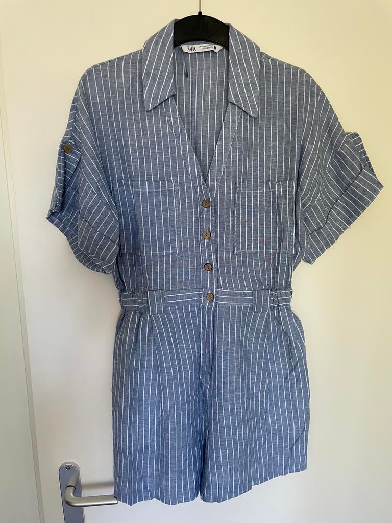 Blauw met wit gestreepte jumpsuit van Zara maat M, Kleding | Dames, Jumpsuits, Ophalen of Verzenden, Zo goed als nieuw, Maat 38/40 (M)