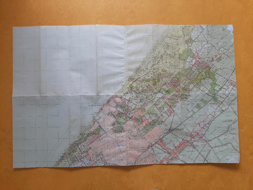 Oude plattegrond Den Haag en omgeving (Topografische D) jr30, Ophalen of Verzenden, 1800 tot 2000, Landkaart, Zo goed als nieuw
