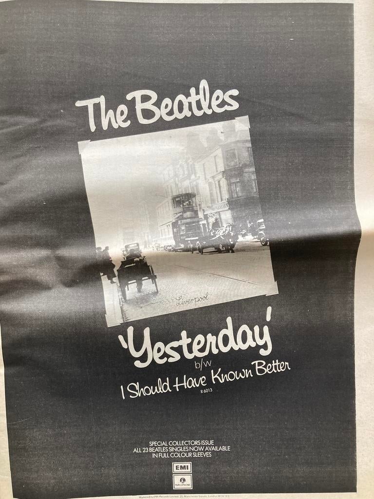 Paginagrote A3 advertentie BEATLES Yesterday release, Cd's en Dvd's, Vinyl | Pop, Ophalen of Verzenden